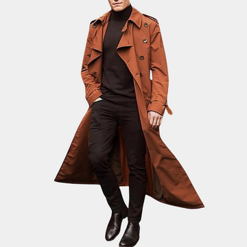 Men's Warm Long Trench Coat - Waterproof & Windproof