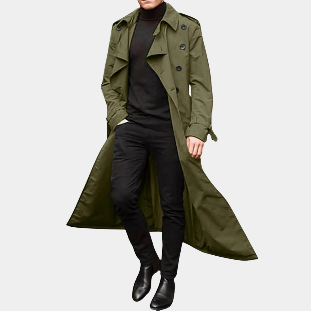Men's Warm Long Trench Coat - Waterproof & Windproof
