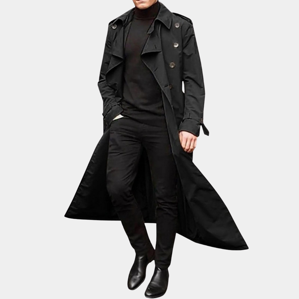 Men's Warm Long Trench Coat - Waterproof & Windproof