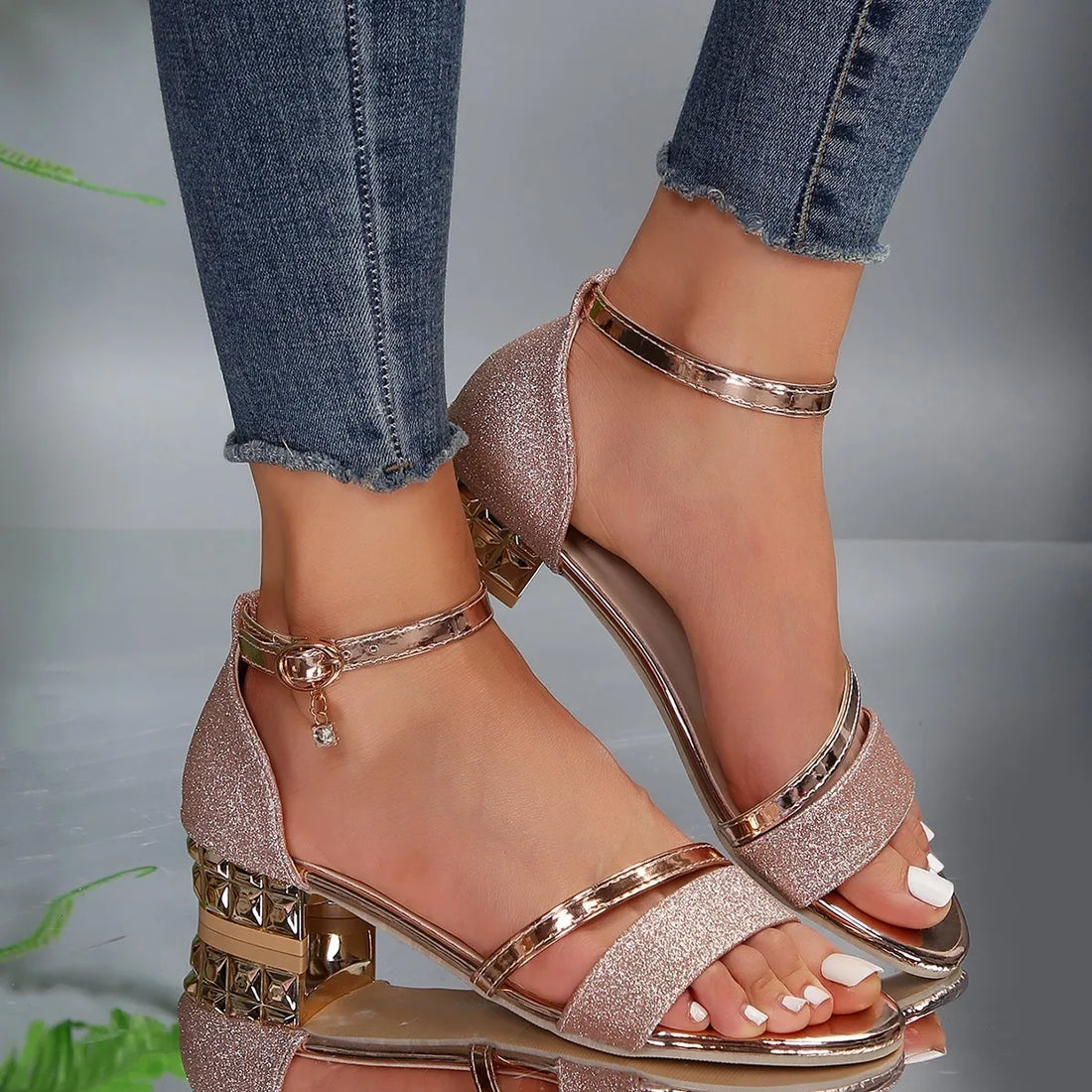Elegant Open-Toe Ankle Strap Block Heel Sandals for Women