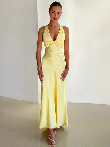 Elegant Satin Halter Neck Evening Dress for Women