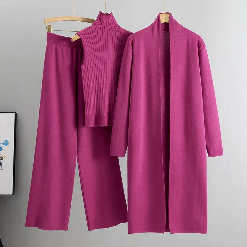 Women's Three-Piece Set - Longline Cardigan and Trousers