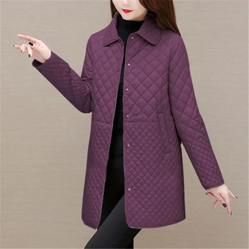 Women's Quilted Jacket - Fold-Down Collar with Button Front