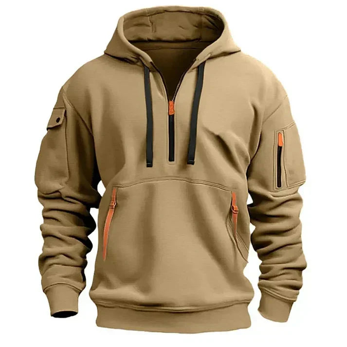 Men's Hoodie – Zip Neck with Multiple Pockets
