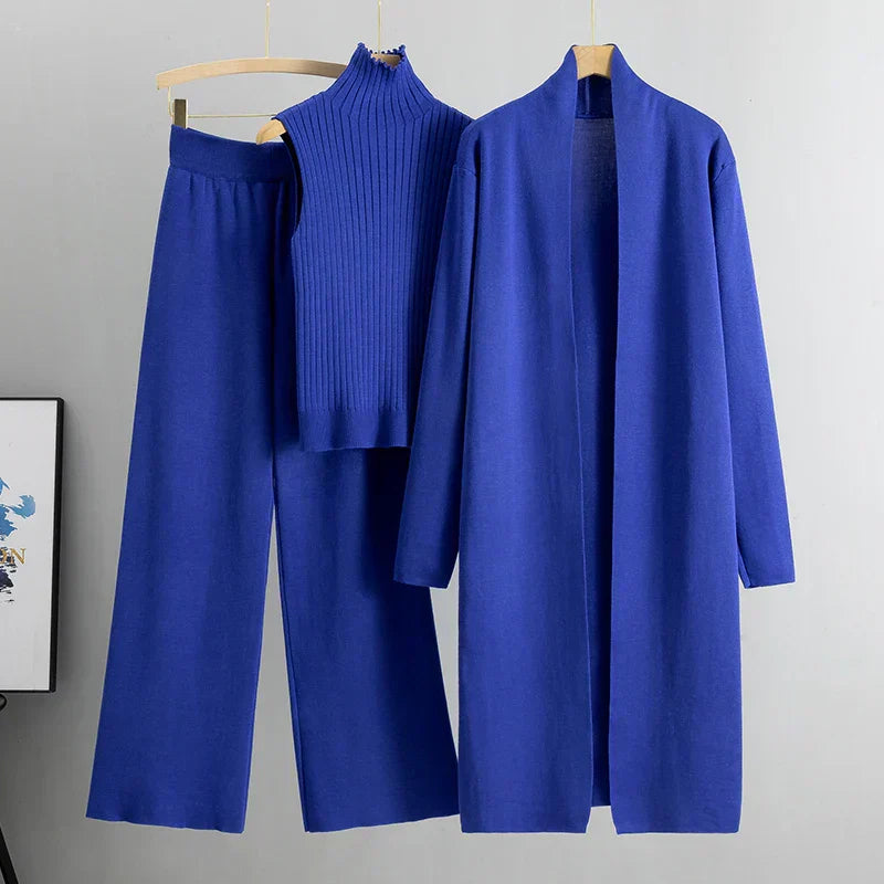 Women's Three-Piece Set - Longline Cardigan and Trousers