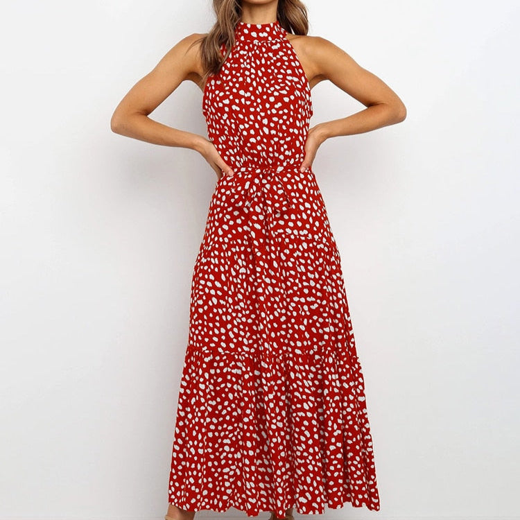 Stylish Polka Dot Halter Dress for Women