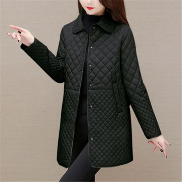 Women's Quilted Jacket - Fold-Down Collar with Button Front