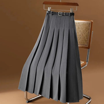 Women's Vintage Pleated Midi Skirt - Stylish Belted Design
