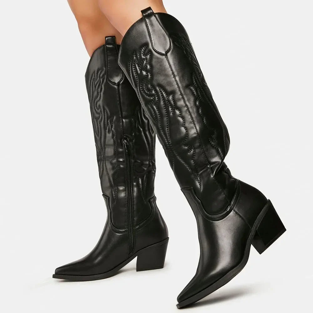 Women's Classic Knee-High Cowboy Boots - Winter Ready & Plus Size