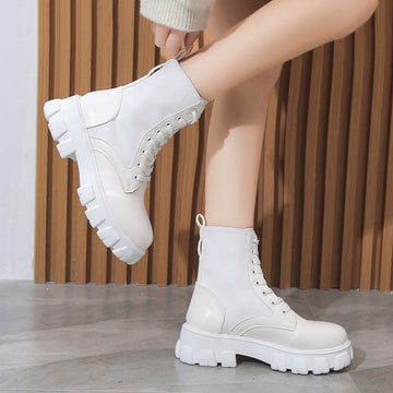 Women's Platform Combat Boots - Lace-Up with Detachable Pouch