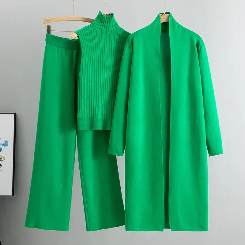 Women's Three-Piece Set - Longline Cardigan and Trousers