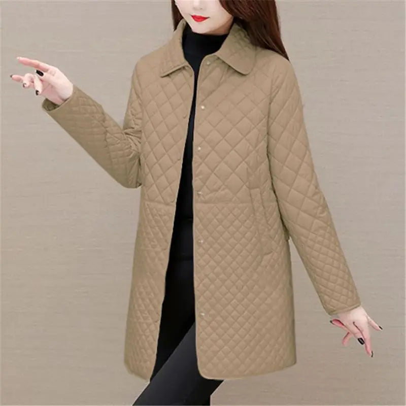 Women's Quilted Jacket - Fold-Down Collar with Button Front
