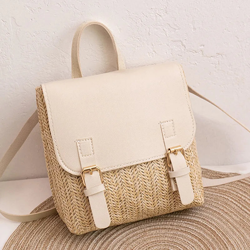Women's Vintage Woven Backpack - Boho Summer Straw Daypack