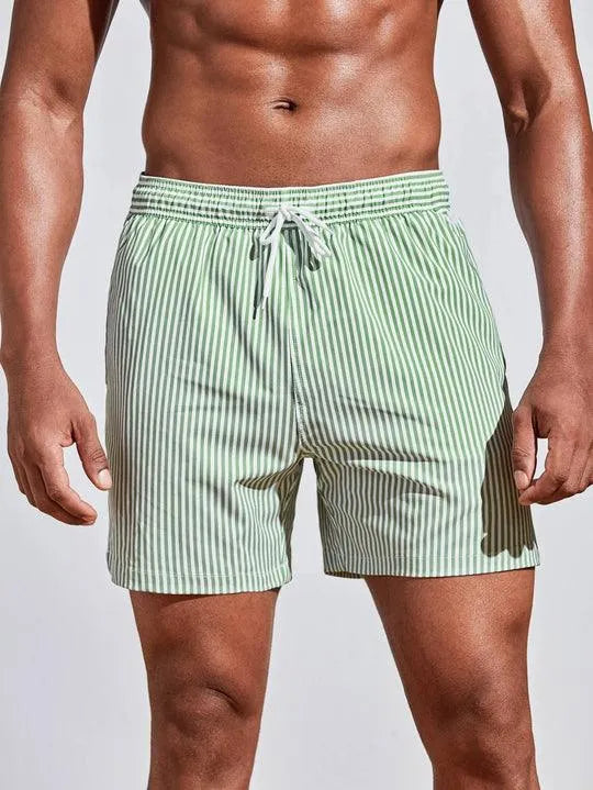 Quick-Dry Striped Swim Shorts for Men