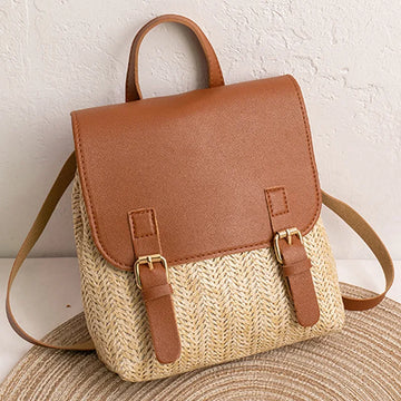 Women's Vintage Woven Backpack - Boho Summer Straw Daypack