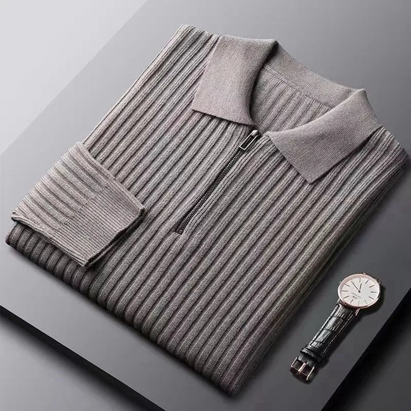 Elegant Polo-Style Zip Pullover for Men