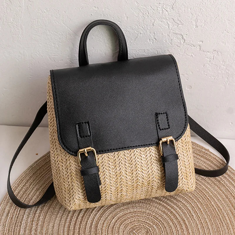 Women's Vintage Woven Backpack - Boho Summer Straw Daypack