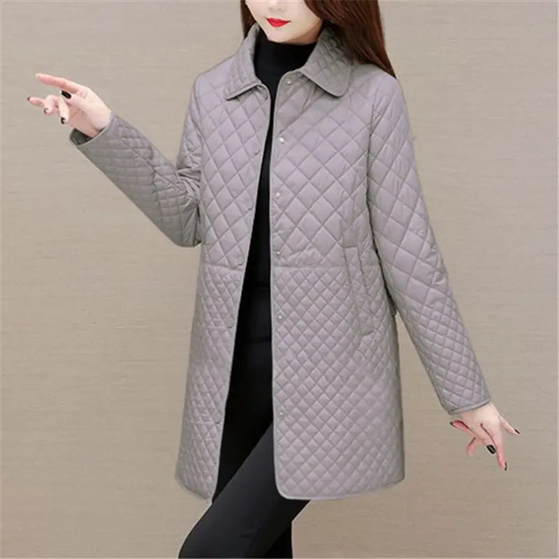 Women's Quilted Jacket - Fold-Down Collar with Button Front