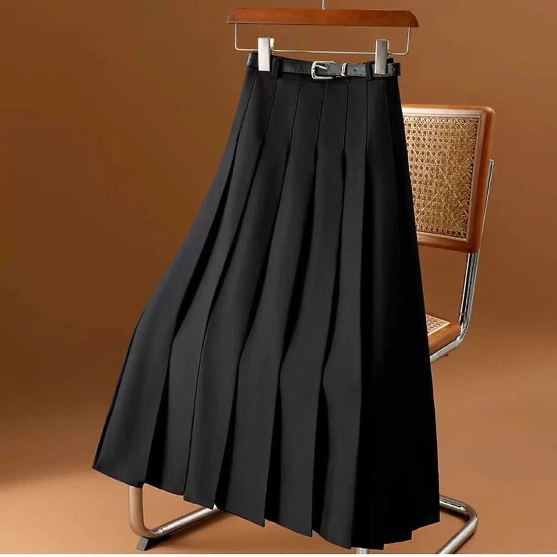 Women's Vintage Pleated Midi Skirt - Stylish Belted Design