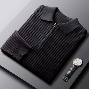 Elegant Polo-Style Zip Pullover for Men