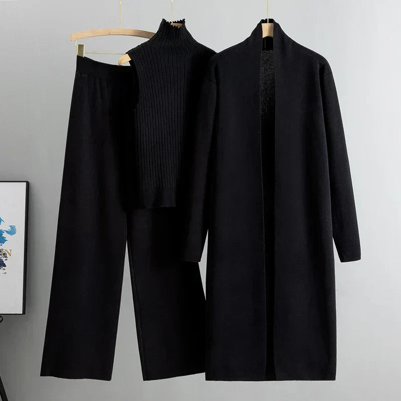 Women's Three-Piece Set - Longline Cardigan and Trousers