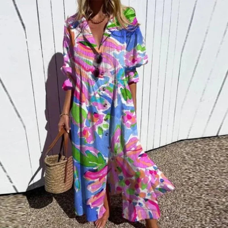 Women's Boho V-Neck Maxi Dress - Flowy, Lightweight & Versatile