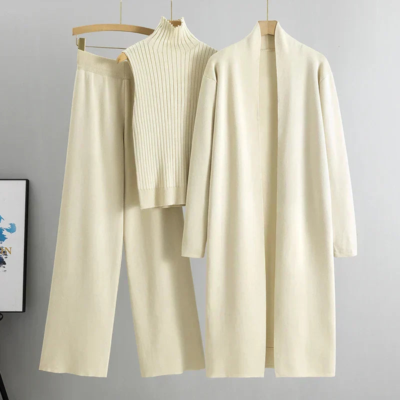Women's Three-Piece Set - Longline Cardigan and Trousers