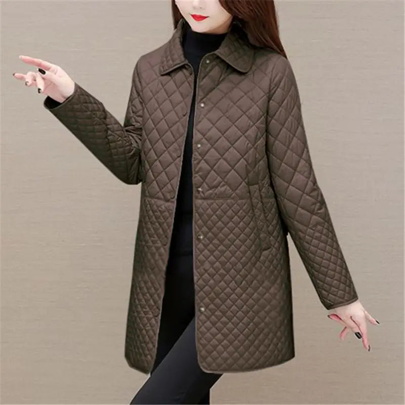 Women's Quilted Jacket - Fold-Down Collar with Button Front