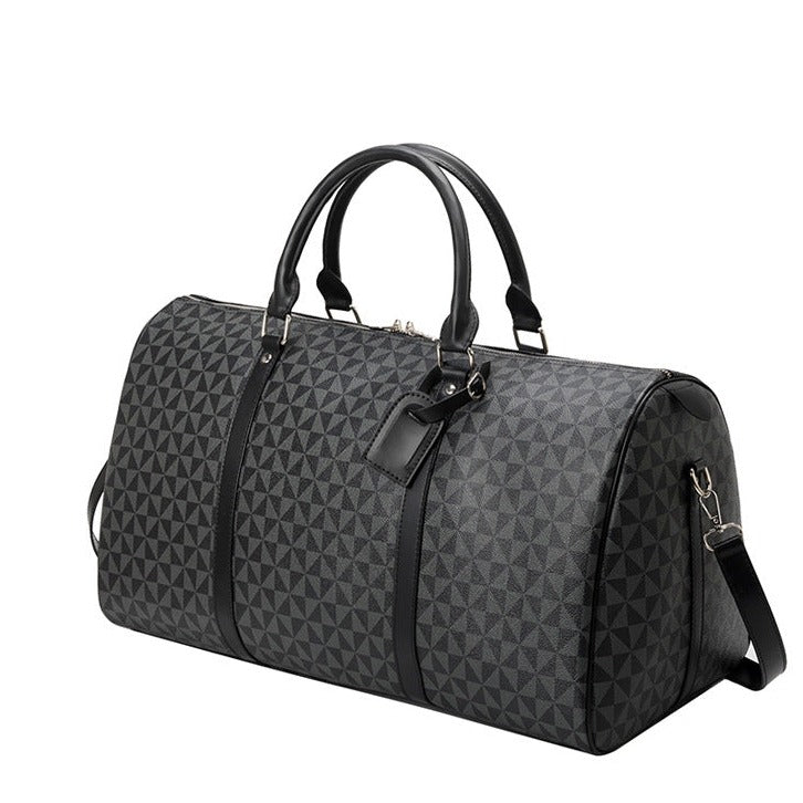 Men's Geometric Print Travel Duffle Bag - Leather Weekender