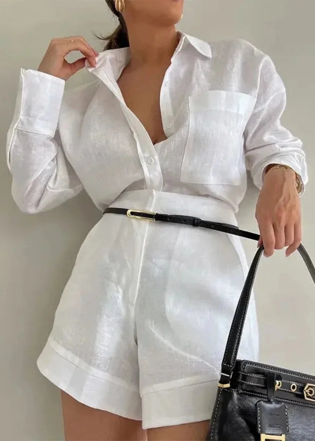 Women's Soft Blend Loose Shorts Set - Button Front Summer Style