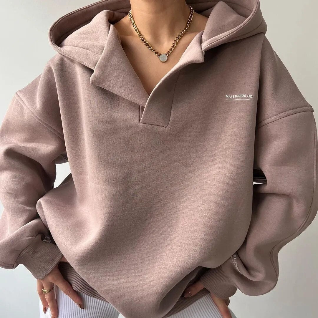 Women's Oversized Hoodie - Pullover with V-neckline