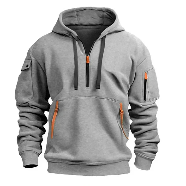 Men's Hoodie – Zip Neck with Multiple Pockets