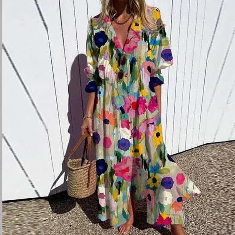 Women's Boho V-Neck Maxi Dress - Flowy, Lightweight & Versatile