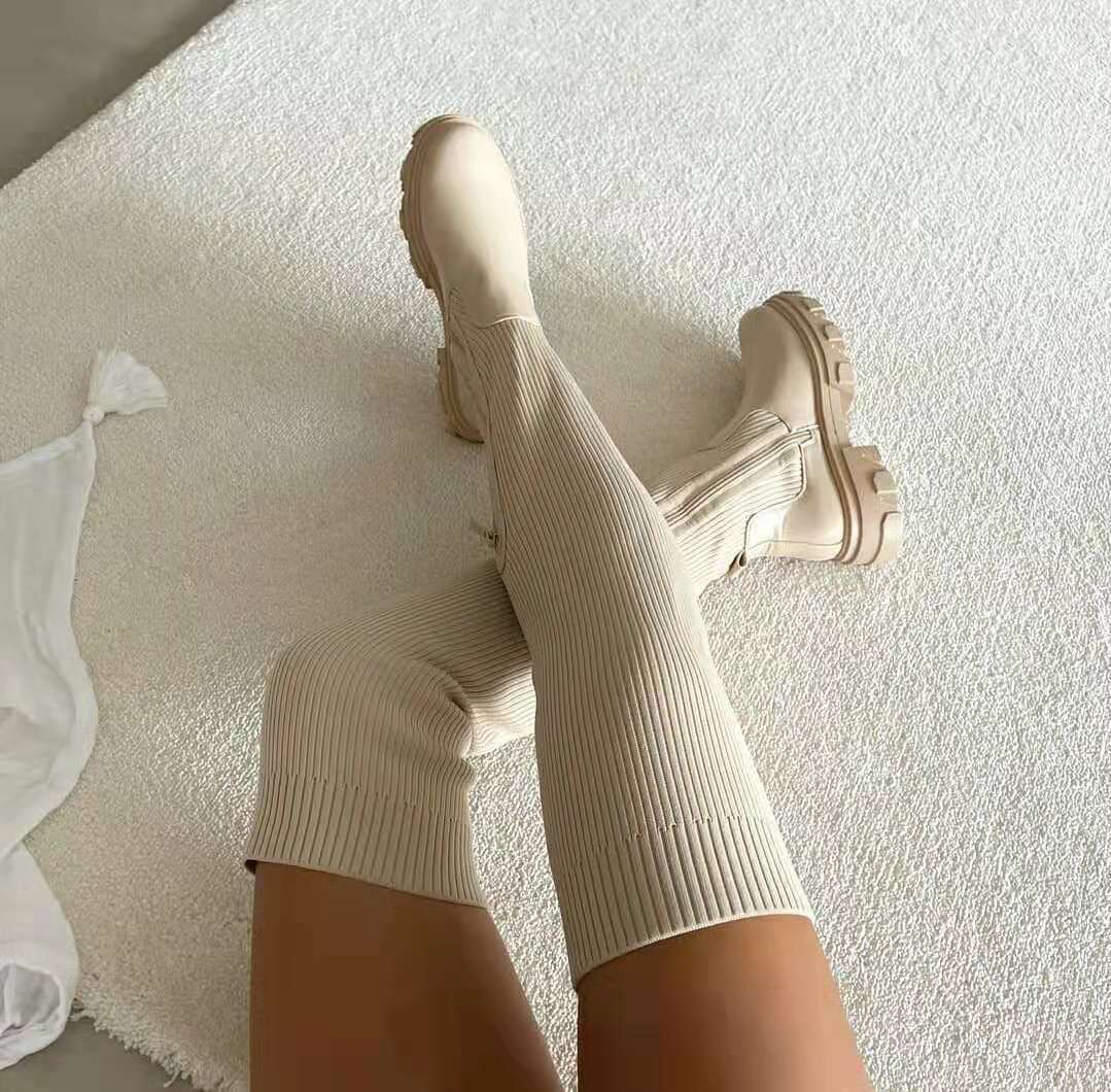 Women's Over-the-Knee Sock Boots - Chunky Platform Style
