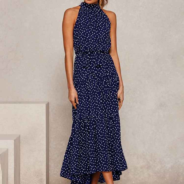 Stylish Polka Dot Halter Dress for Women