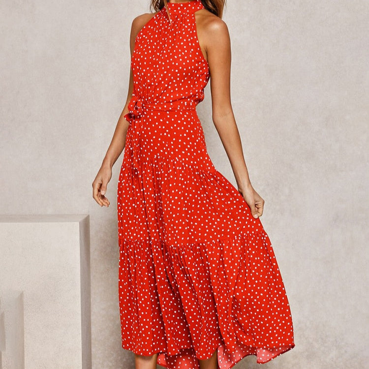 Stylish Polka Dot Halter Dress for Women