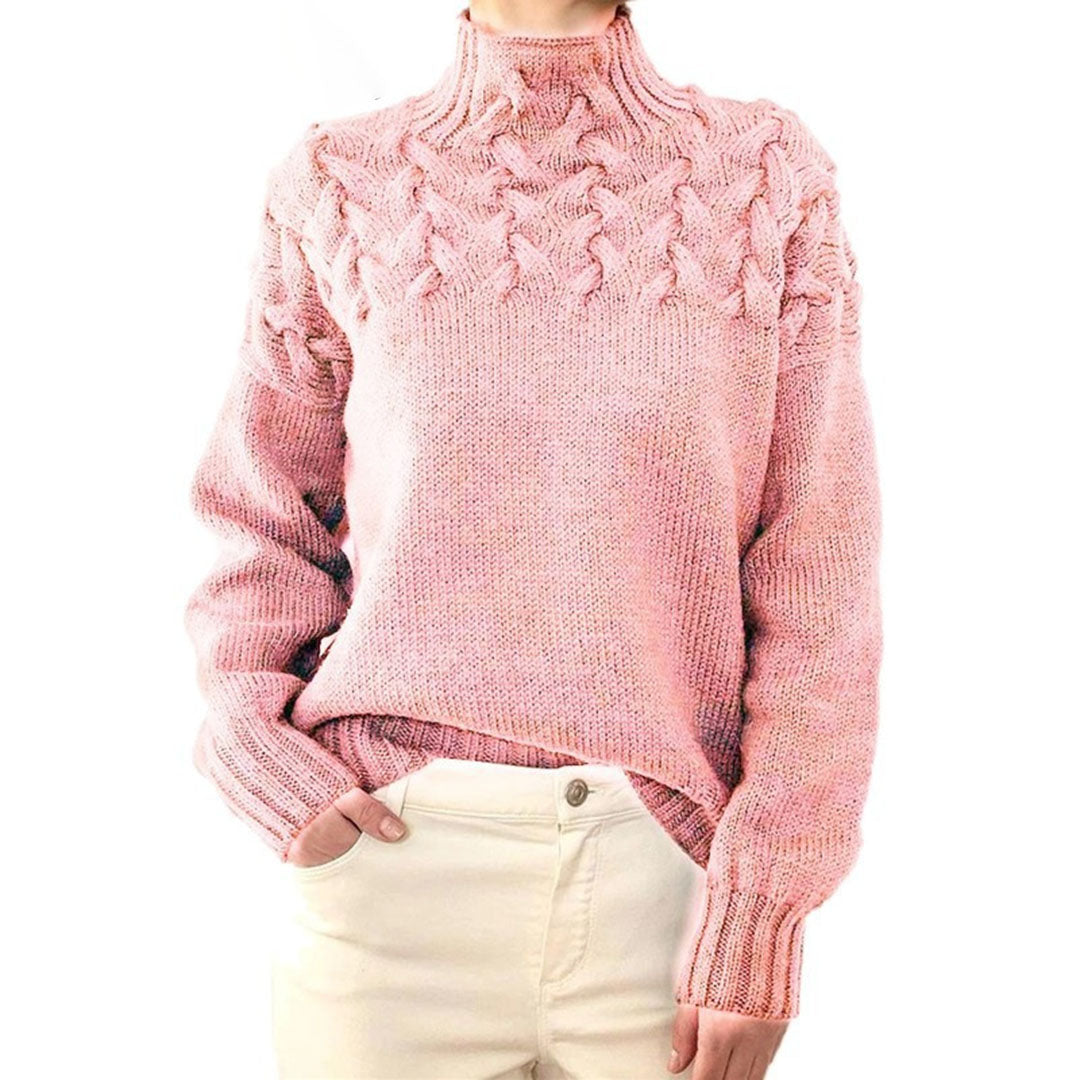 Women's Jumper - Funnel Collar with Textured Knit Design