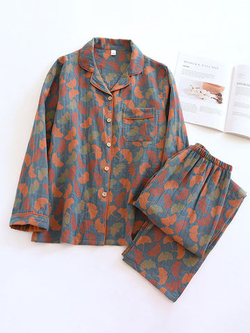 Elodie - 2Pcs Crepe Vintage Floral Pajamas for Women