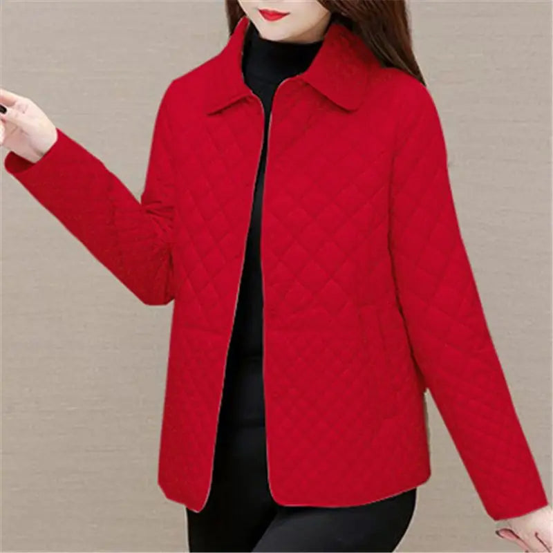 Women's Quilted Jacket - Fold-Down Collar with Button Front