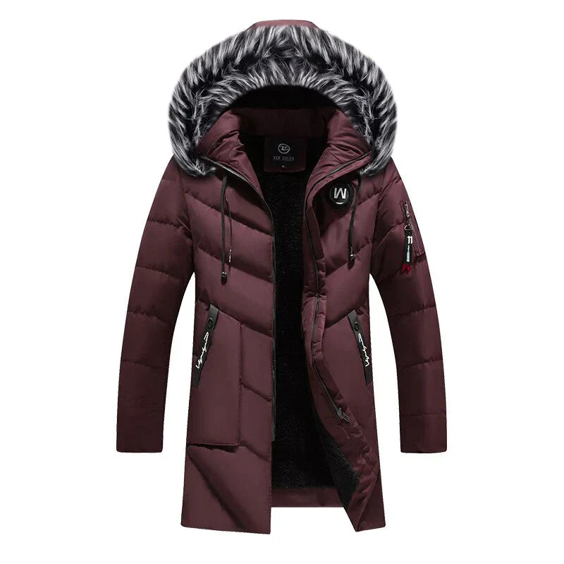 Men's Winter Long Parka - Fluffy Trim Hooded Design
