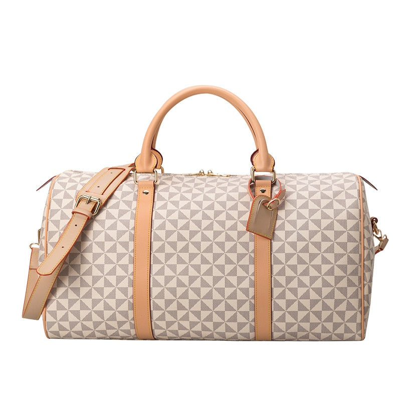 Men's Geometric Print Travel Duffle Bag - Leather Weekender