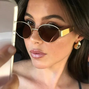 Slim Oval Metal UV400 Sunglasses for Women