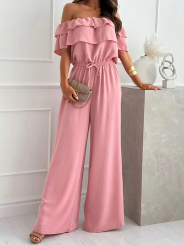 Chic Off-Shoulder Ruffle Wide-Leg Jumpsuit for Women