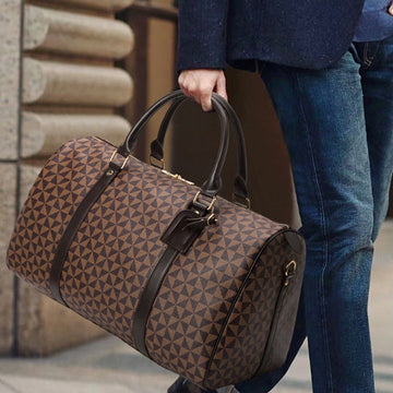 Men's Geometric Print Travel Duffle Bag - Leather Weekender