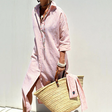 Women's Striped Long Sleeve Shirt Dress - Casual Office Elegant