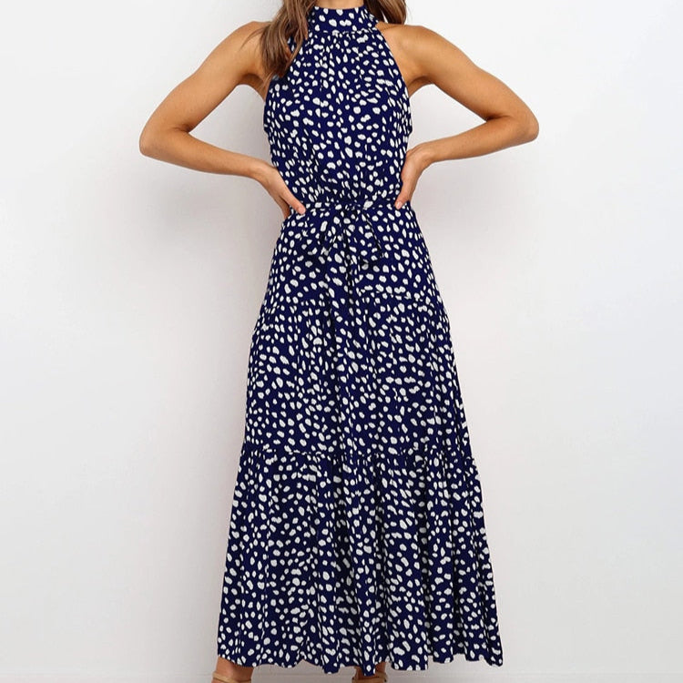 Stylish Polka Dot Halter Dress for Women