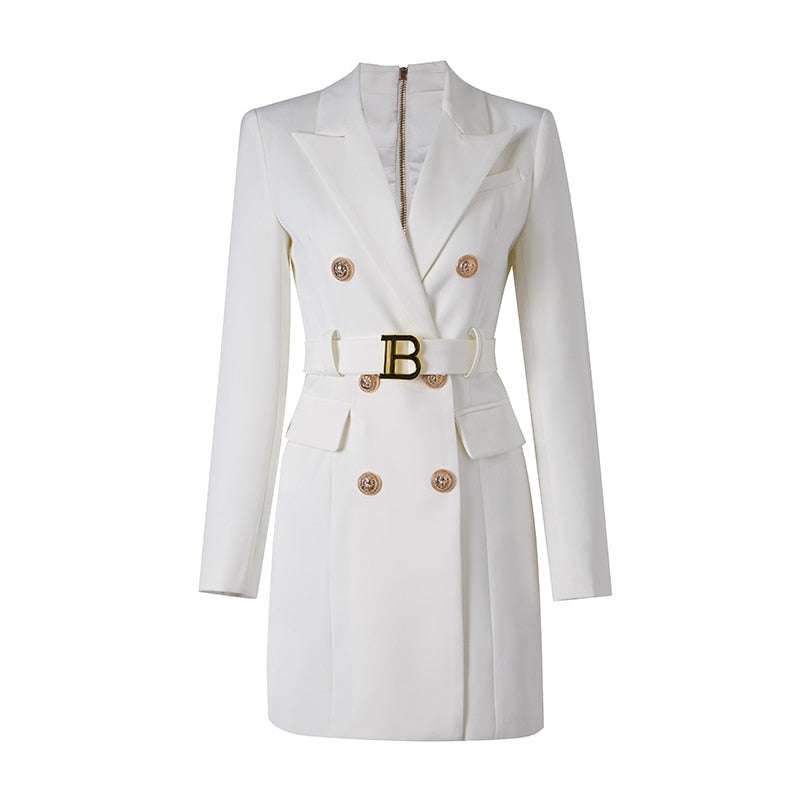 Women's Blazer Dress - Double Breasted with Gold Buttons