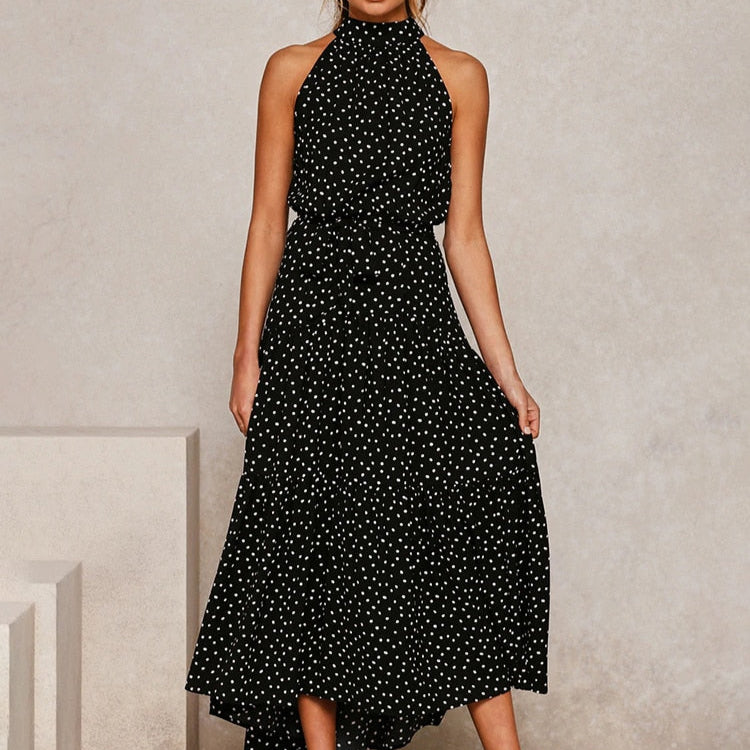 Stylish Polka Dot Halter Dress for Women
