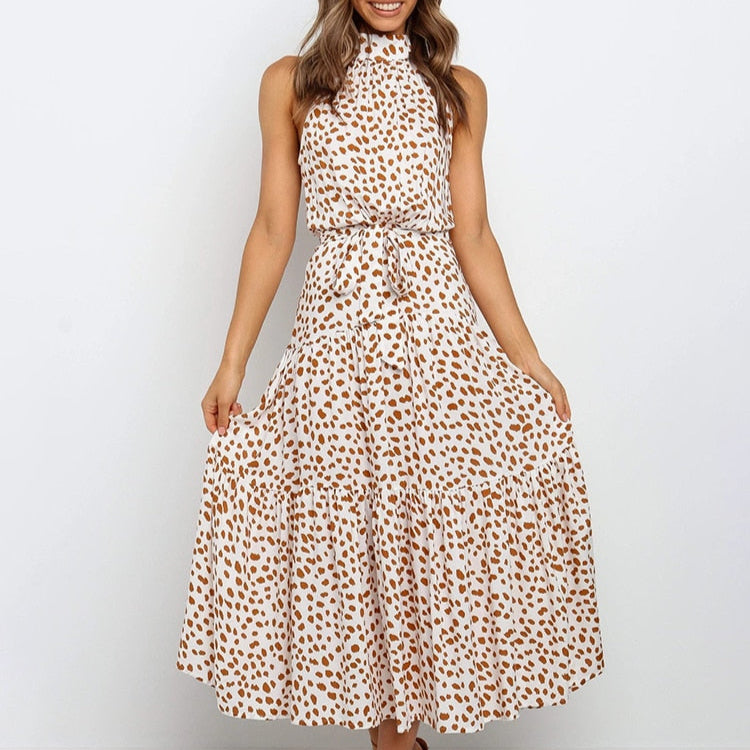 Stylish Polka Dot Halter Dress for Women