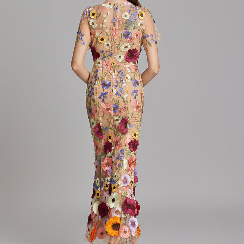 Women's Elegant Embroidered Midi Dress - Sleeveless, Timeless Design